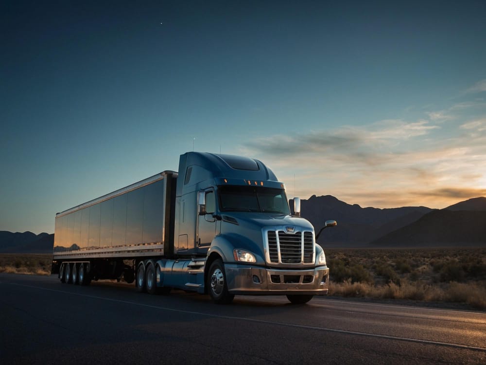 A semi truck on a highway, illustrating the weight and size considerations for commercial vehicles.