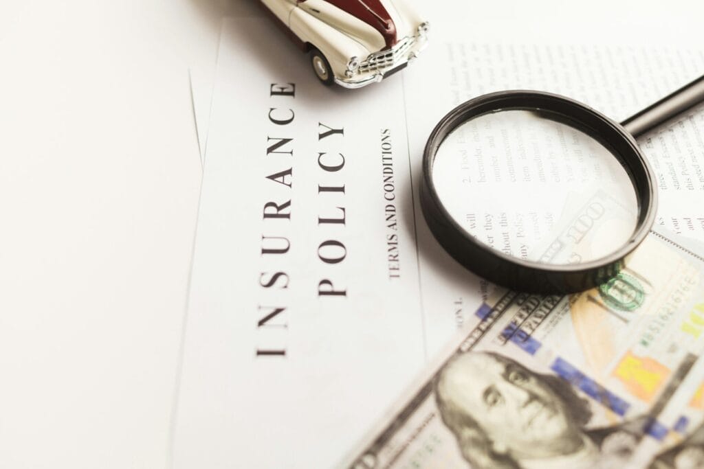 Certificate of motor insurance and policy documents after a car accident in Illinois
