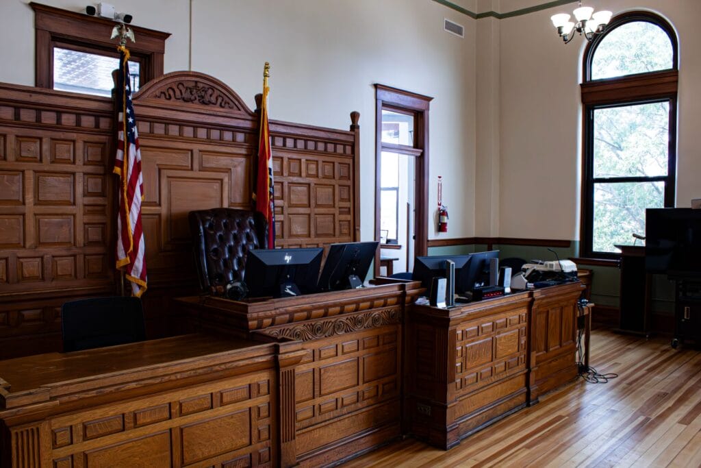 American courthouse interior related to the first Illinois Cyclospora lawsuit