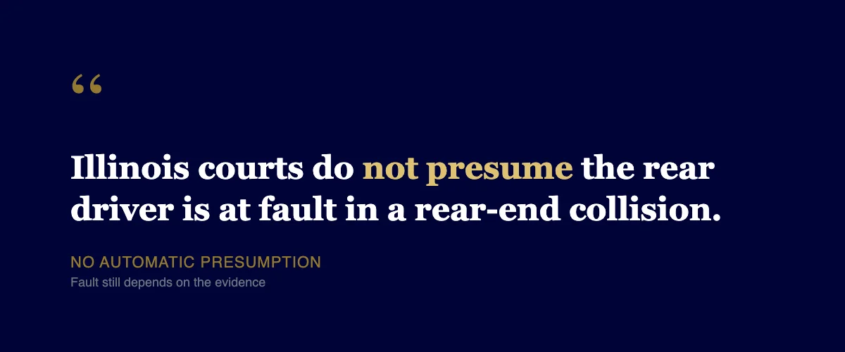 Illinois courts do not presume the rear driver is at fault in a rear-end collision - fault still depends on the evidence